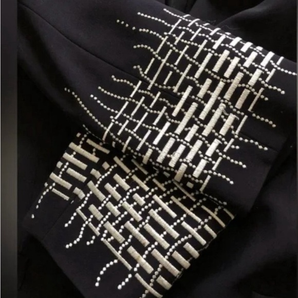 ESCADA by Margaretha Ley Deep Navy/Black Wool Blazer Embroidered Sleeves Sz: 38 - Picture 10 of 12